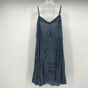 Aeropostale Dress Womens Medium Blue Geometric Aztec Print A Line Smocked